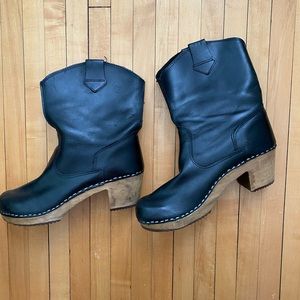 Genuine black leather clog boots